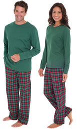 Red & Green Plaid Cotton Flannel Christmas Couples Pajamas image number 0