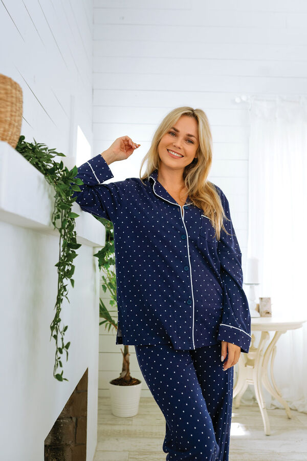 Classic Polka-Dot Women's Pajamas - Navy image number 1