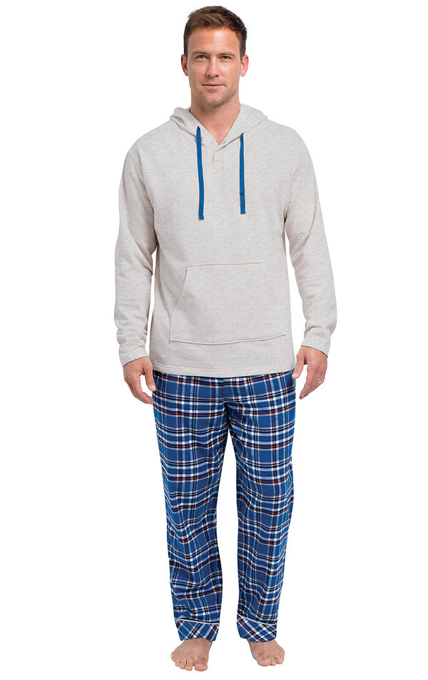 Blue Plaid Hooded Men's Pajamas image number 0