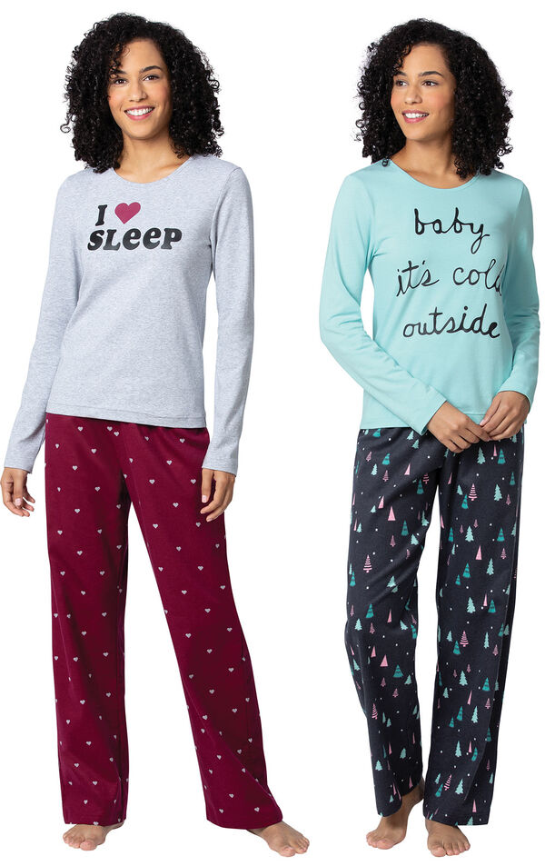 Addison Meadow|PajamaGram Bright Trees and Hearts Flannel PJs image number 0