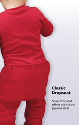 Close up of Red Dropseat PJ's Classic Dropseat. Snap Dropseat offers old-school pajama style. image number 3