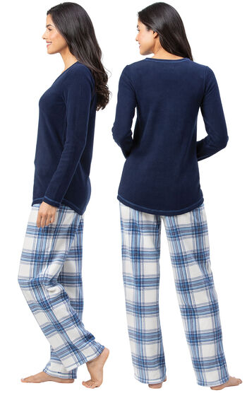 Lightweight Fleece Pullover Pajamas - Navy Gray Plaid
