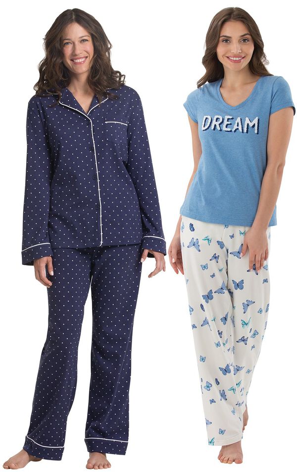 Models wearing Classic Polka-Dot Pajamas and Dream Pajamas. image number 0