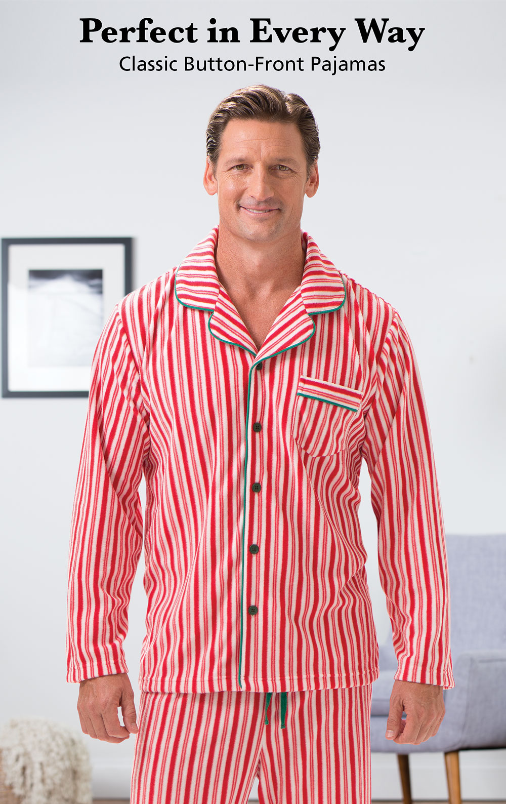 Candy Cane Fleece Men's Pajamas in Men's Fleece Pajamas | Pajamas for ...