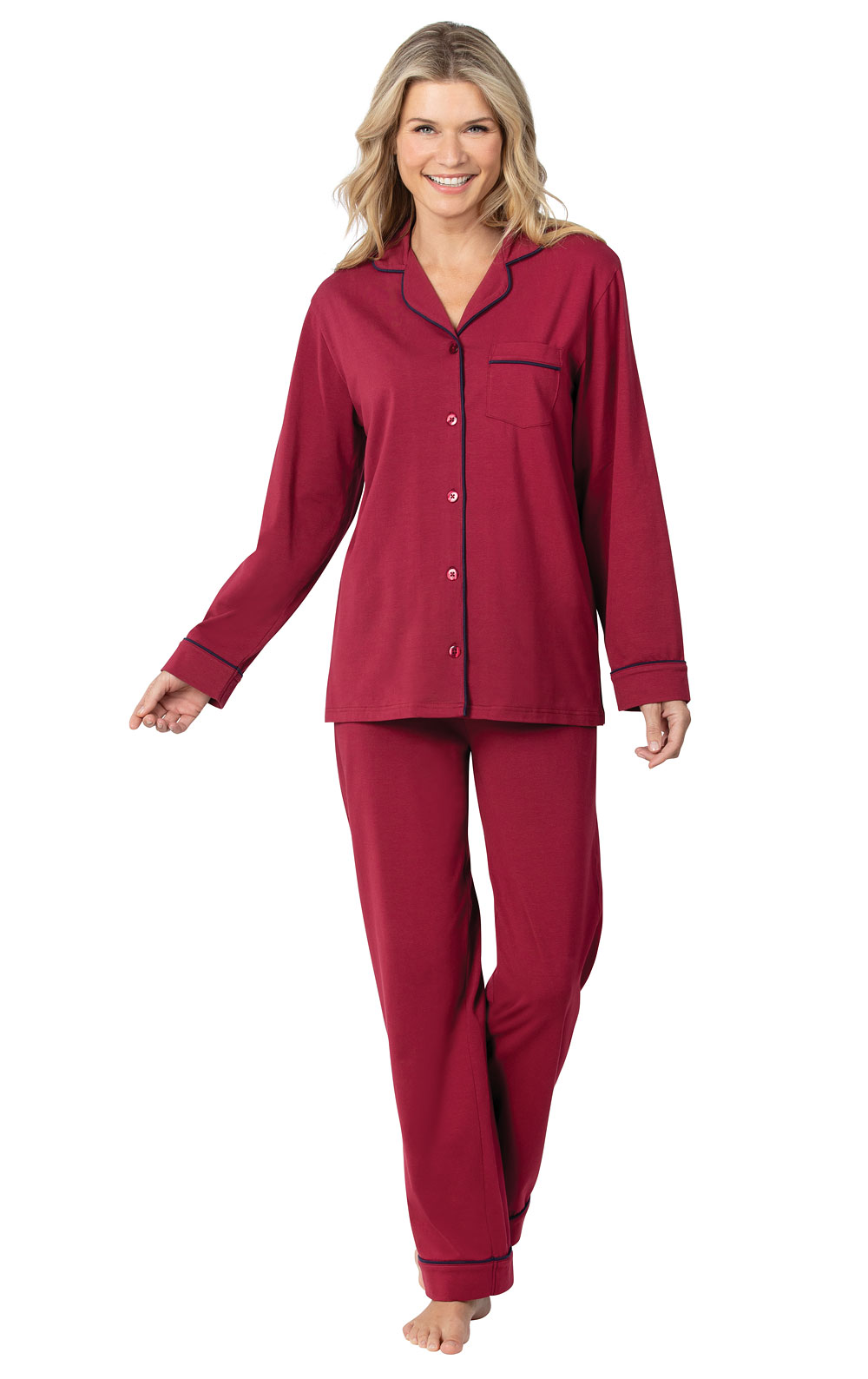 Solid Jersey Boyfriend Pajamas in Cotton Pajamas for Women | Pajamas ...