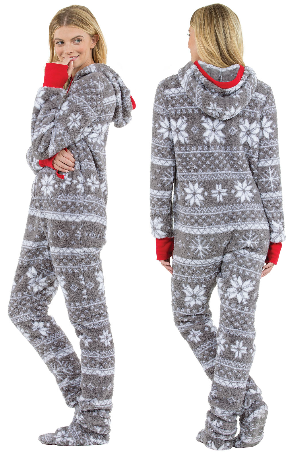 PajamaGram Hoodie-Footie Nordic Fleece Womens Onesie Pajama