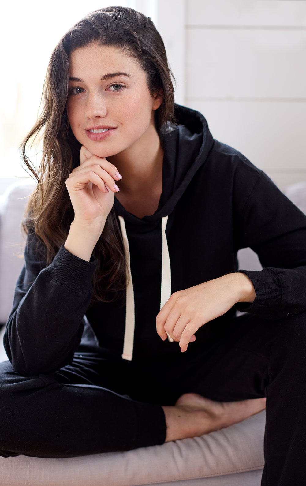Solid French Terry Hoodie - Black LG in Women's Cotton Pajamas