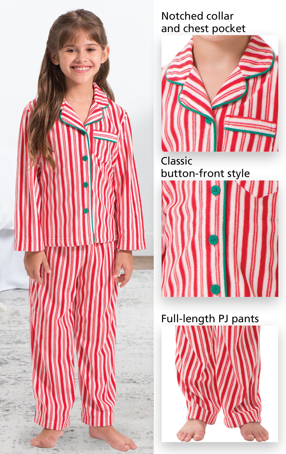 Candy Cane Fleece Girls Pajamas in Girls Pajamas & Onesies (Size 6 -14 ...