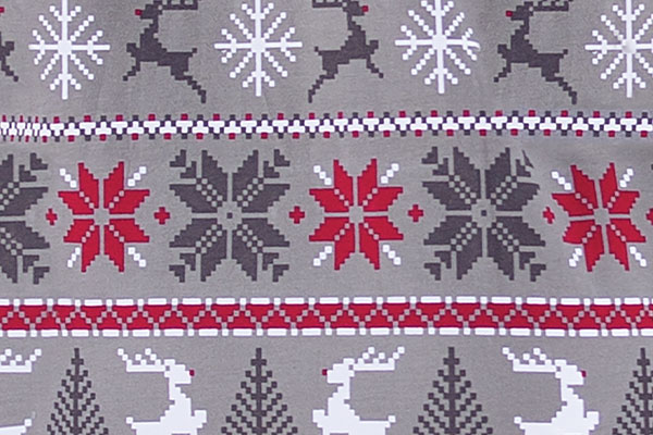 A close up showing the Nordic pajama material pattern
