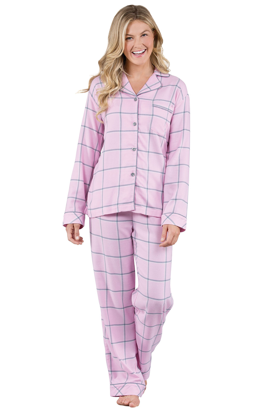 PajamaGram Women Pajamas Silky Rayon Pink Button Down Womens PJs 