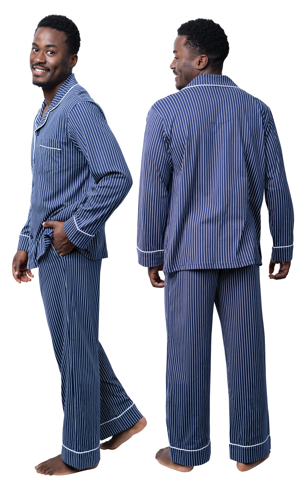 Stripe Classic Button-Front Pajamas - Navy in Men's Cotton Pajamas