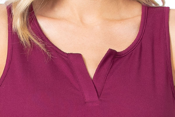 A detail image of the Wine Down pajamas neck line