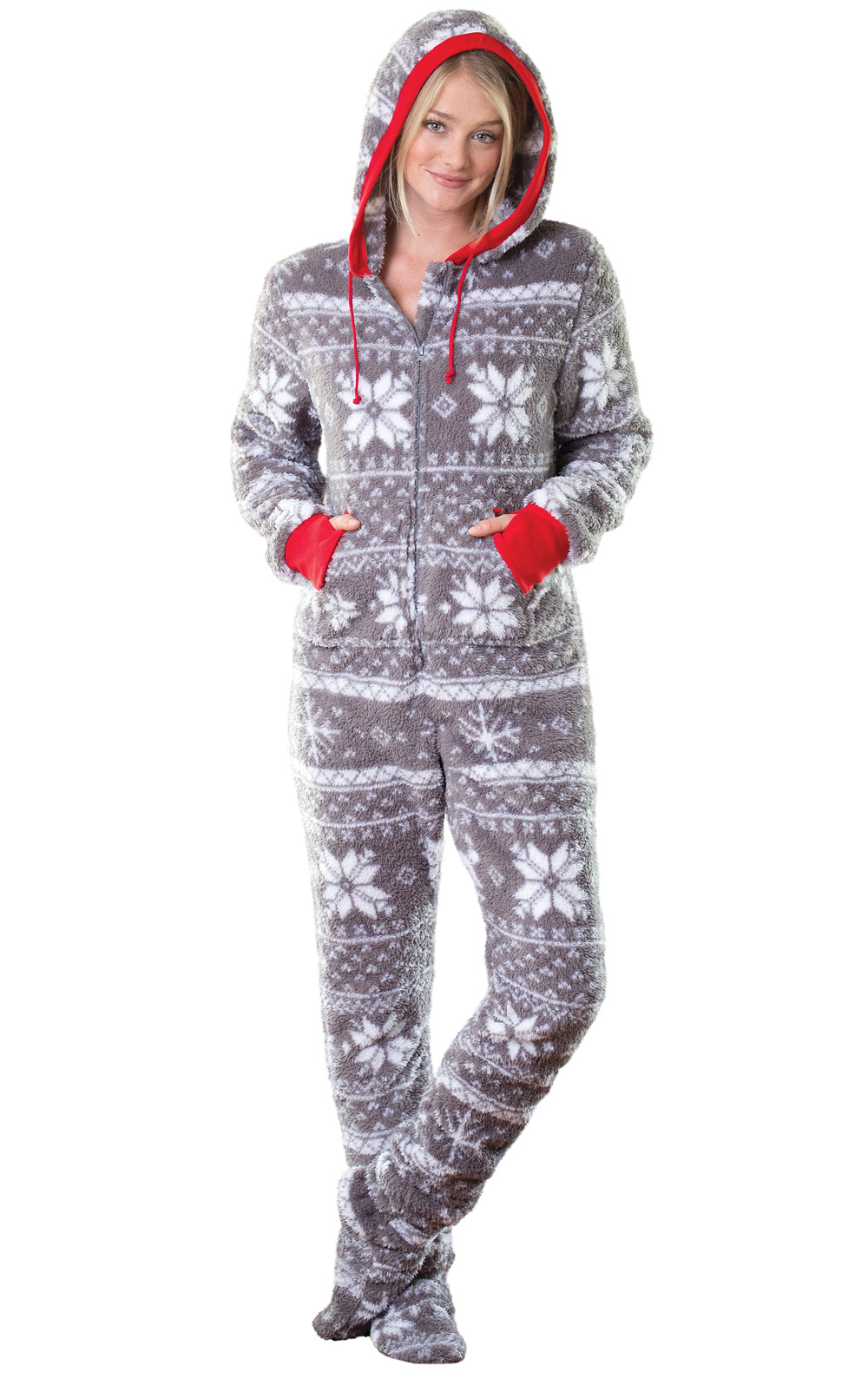 PajamaGram Hoodie-Footie Nordic Fleece Womens Onesie Pajama
