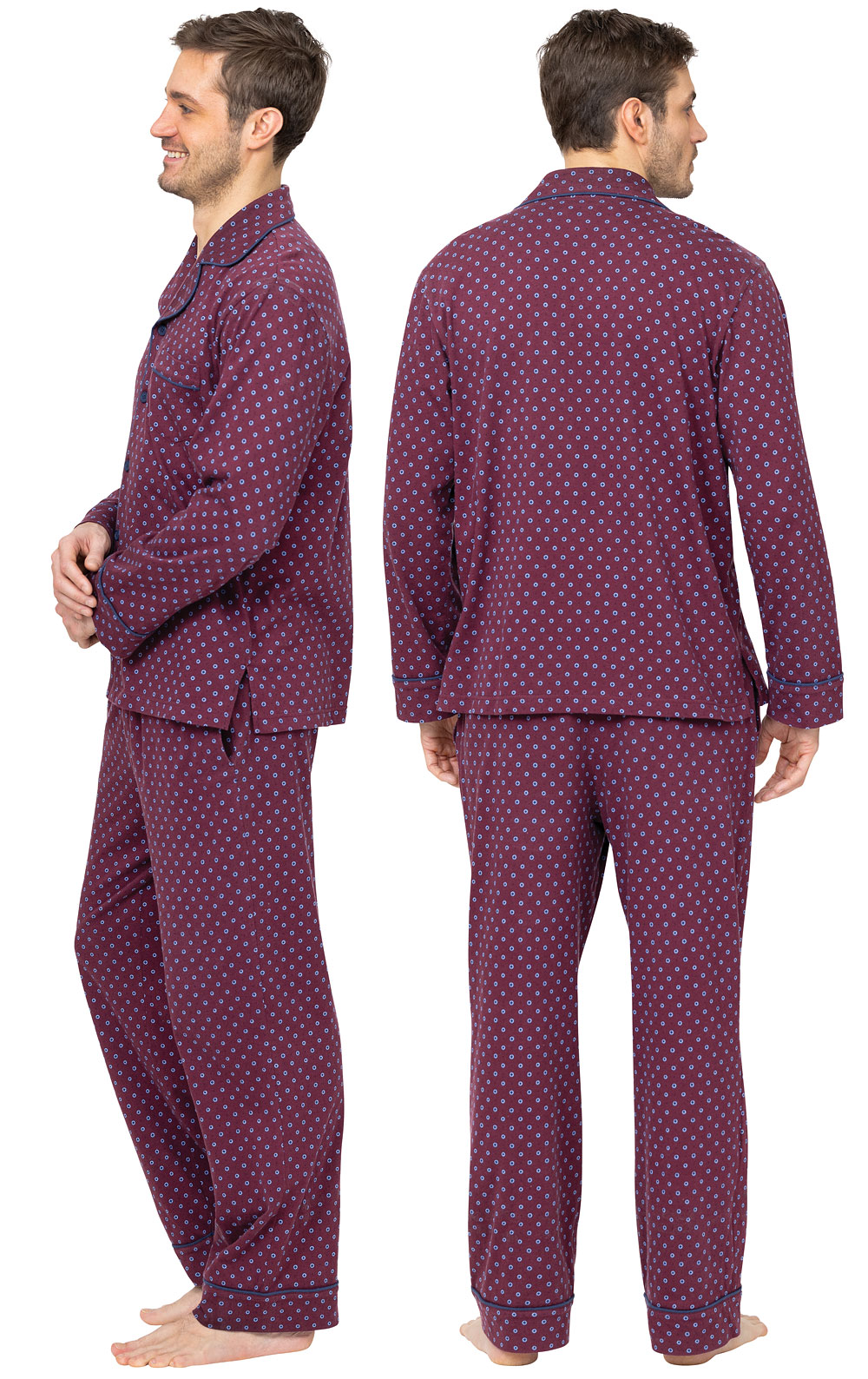 Foulard Classic Button-Front Pajamas - Burgundy in Men's Cotton Pajamas ...