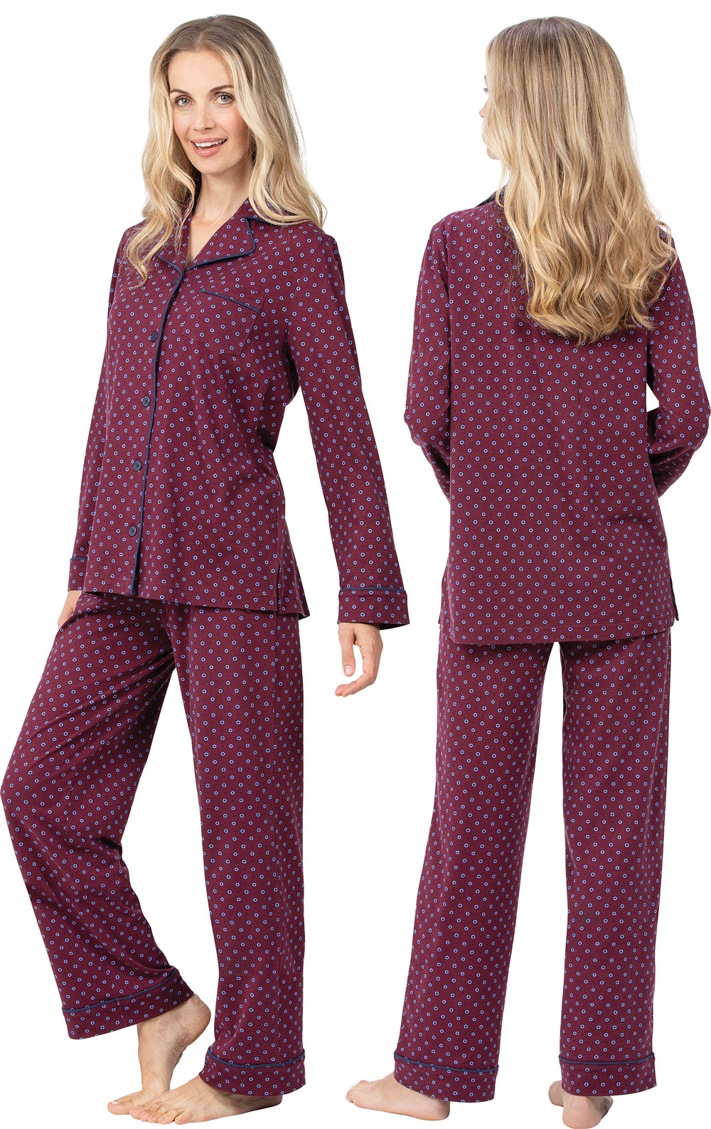 Classic Foulard Women's Pajamas - Burgundy in Cotton Pajamas for Women ...