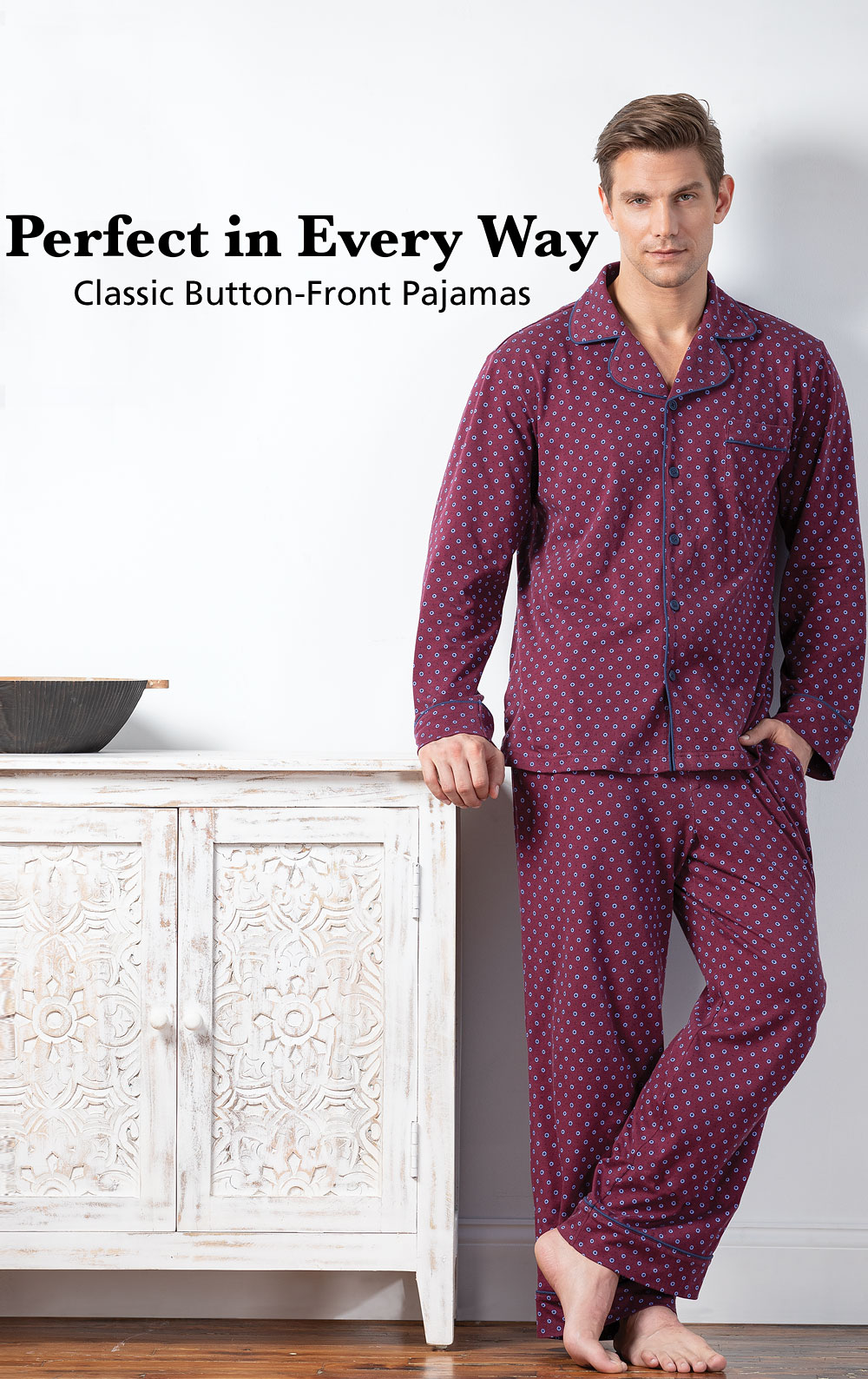 Classic Foulard Men's Pajamas - Burgundy in Cotton Pajamas for Men ...