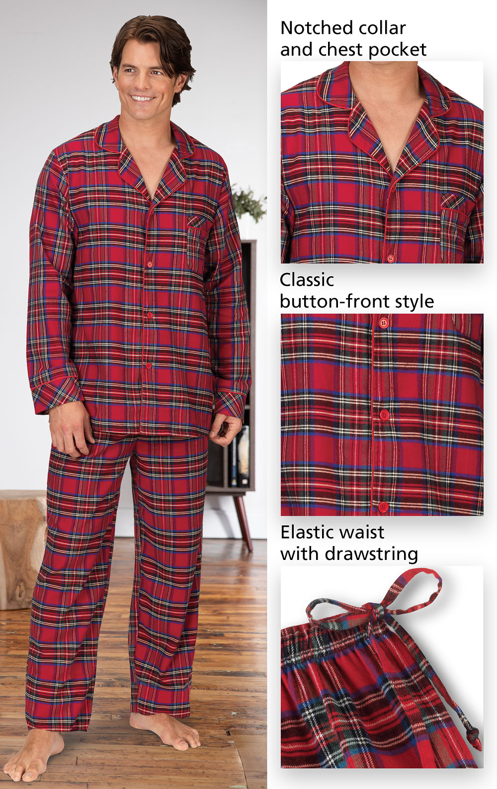 Stewart Plaid Flannel Men's Pajamas in Flannel Pajamas for Men